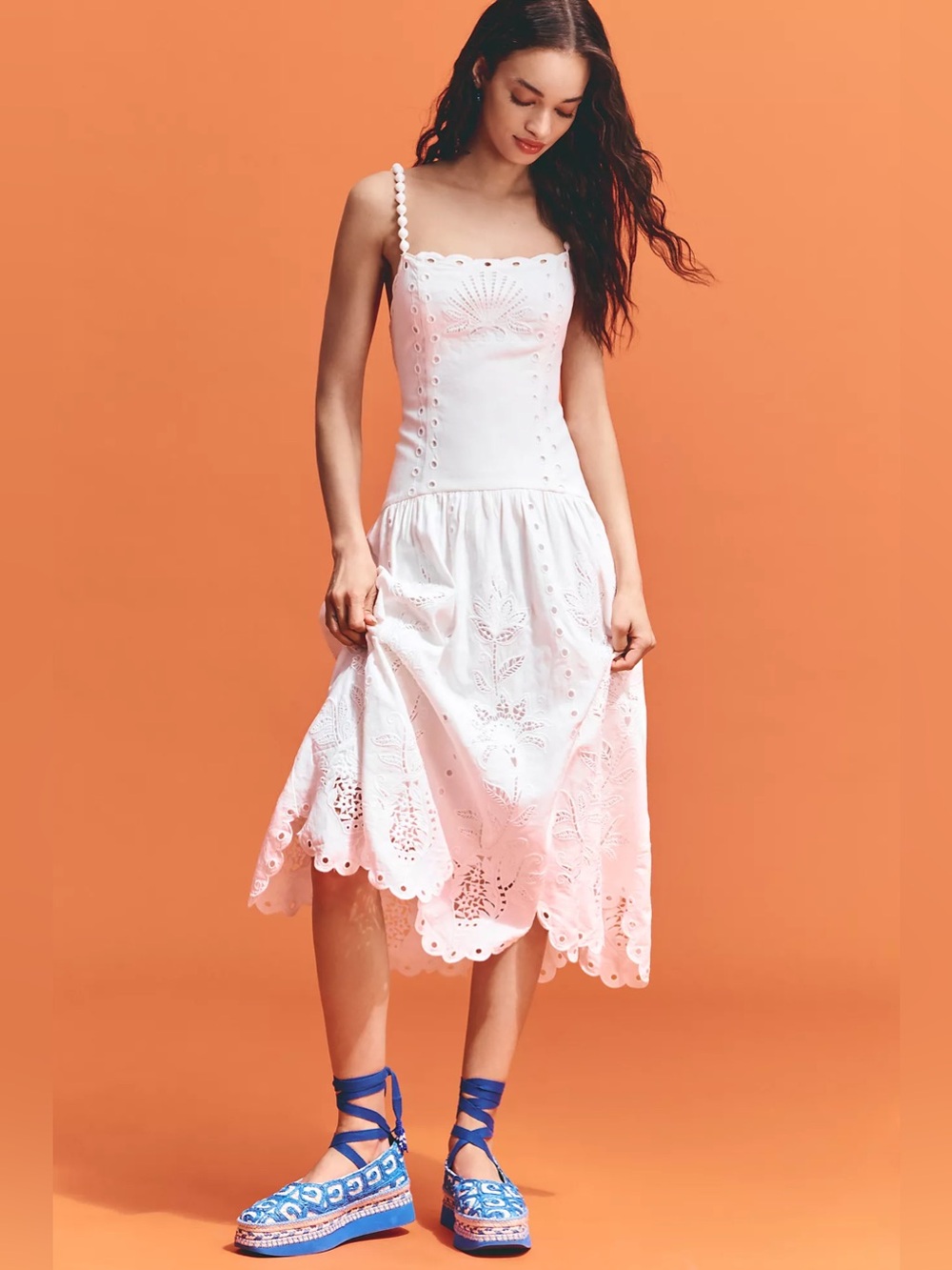 NWT Anthropologie Farm Rio Richilieu Linen-Blend Eyelet Midi Dress Size Medium